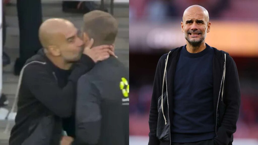 Pep Guardiola plants kiss on cheek of fourth official after telling off