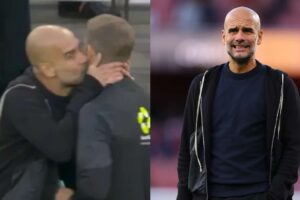 Pep Guardiola plants kiss on cheek of fourth official after telling off