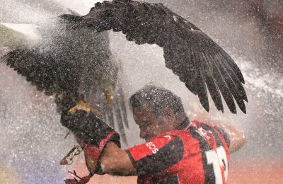 Famous OGC Nice eagle mascot and trainer blasted by sprinkler