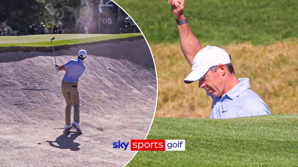 ‘It’s ALL happening now!’ | Rory holes out with STUNNING bunker shot!