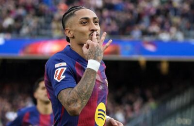 Barcelona’s Raphinha to miss Champions League quarters due to injury