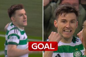 Kieran Tierney fires Celtic ahead with a poachers finish!
