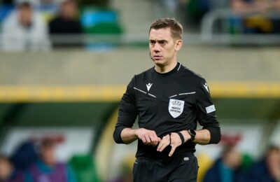 Who is the referee for Bosnia and Herzegovina vs. Italy play off final?