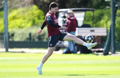 Declan Rice trains with Arsenal team mates ahead of trip to Sporting Lisbon