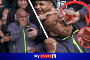 Man City fan teases title rivals by drinking from Arsenal bottle and goes VIRAL