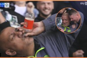 Manchester City fan becomes viral sensation with Arsenal-branded bottle at Stamford Bridge