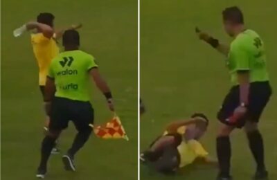 Referee throws karate kick after aggression during match