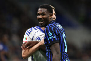 Wild Inter celebrations from Thuram and Calhanoglu after 3-2 victory